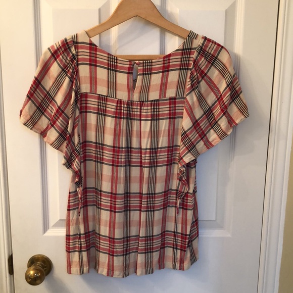 Maeve by Anthropologie Short Sleeve plaid top ~ medium - Picture 4 of 8